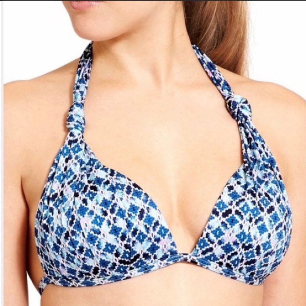 Athleta Aqualuxe Bikini Top in Blue Tile Print